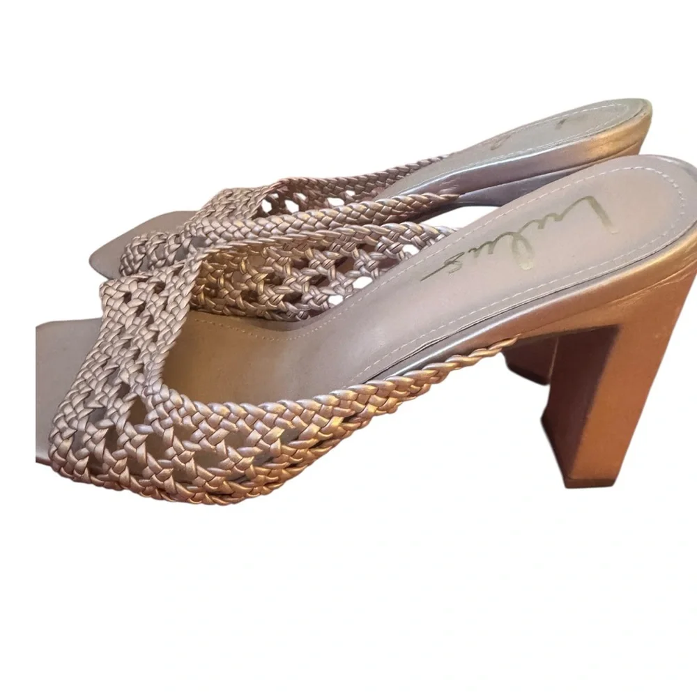 Lulus Woven Block Heel Sandals – Beige Neutral, Worn Once